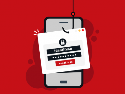 Illustration du concept de phishing ou hameçonnage avec une ancre qui récupère les données personnelles. Article en créole haïtien