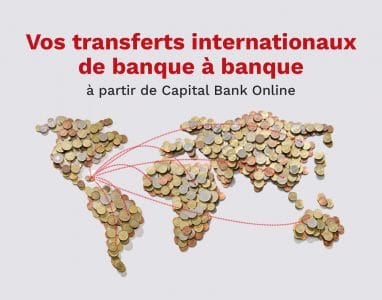 Carte du monde faite de pièces de monnaies en montrant les transferts d'argent internationaux de banque à banque (wire transfers) de et vers Haïti.